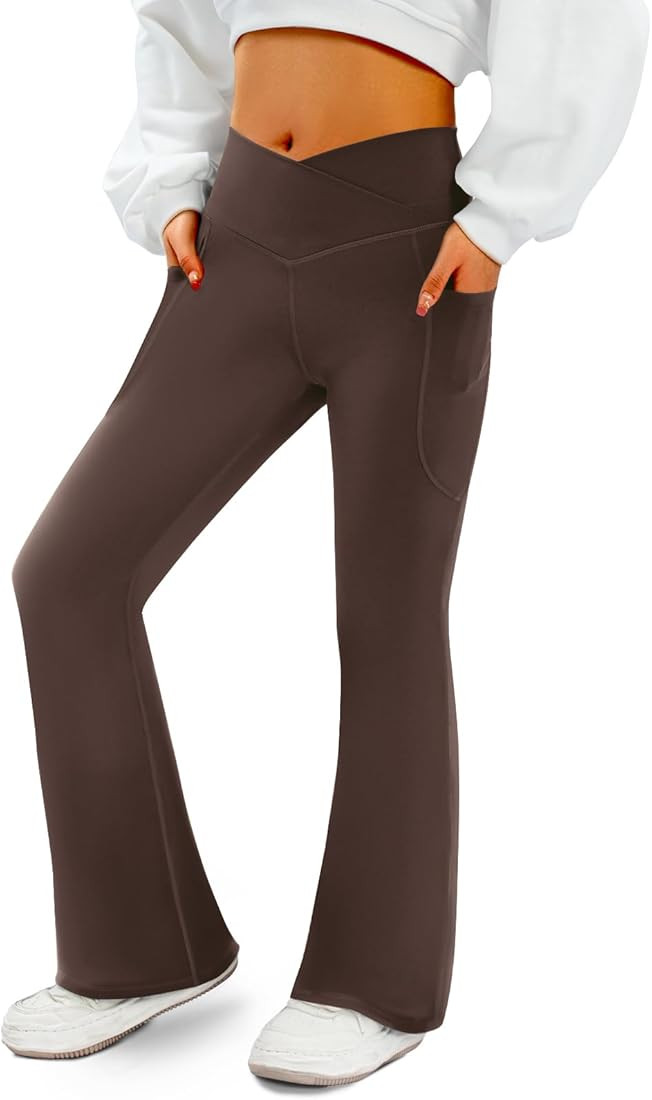 Women's Flare Yoga Pants with Pockets-V Crossover High Waisted Bootcut Yoga Leggings-Flare Workou... | Amazon (US)