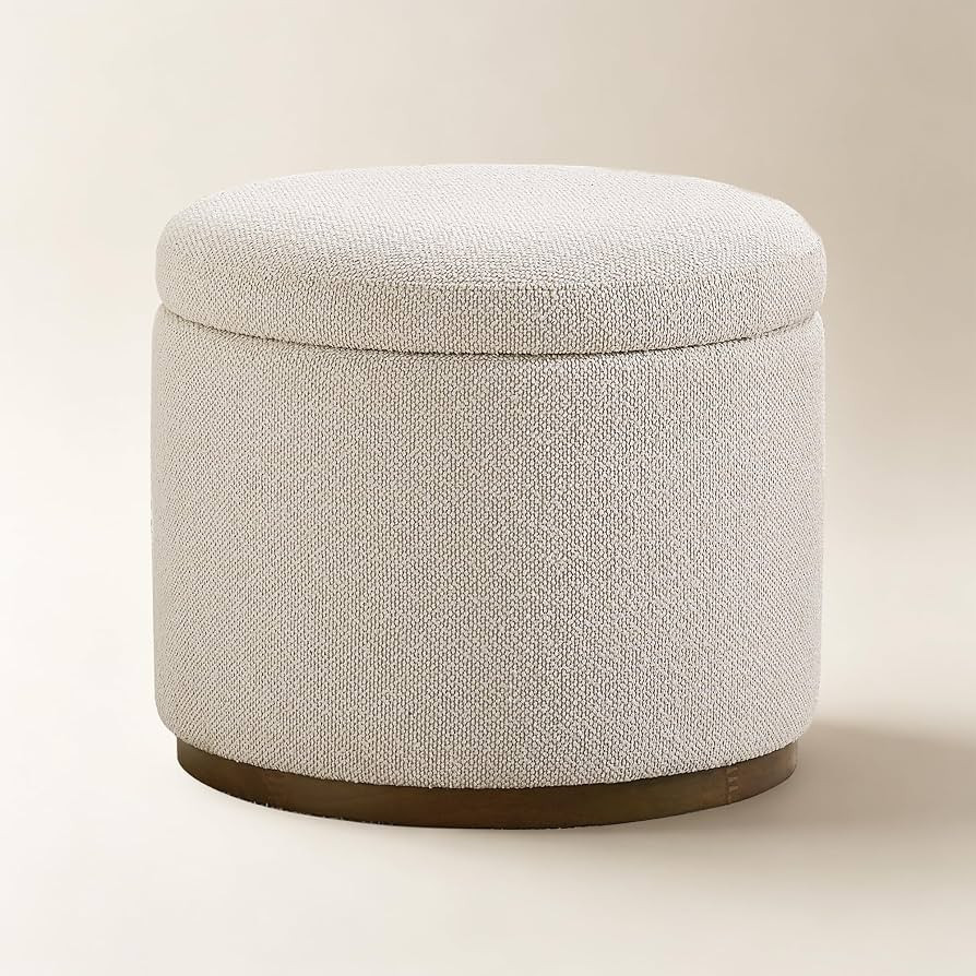 Round Storage Ottoman, 20" Boucle Ottoman Foot Rest Stool(Beige) | Amazon (US)