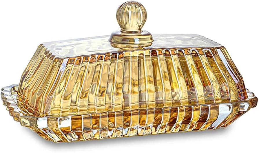 Champagne Covered Butter Dish for Countertop 6.5inch Glass Butter Dish With Lid Elegant Butter Ke... | Amazon (US)