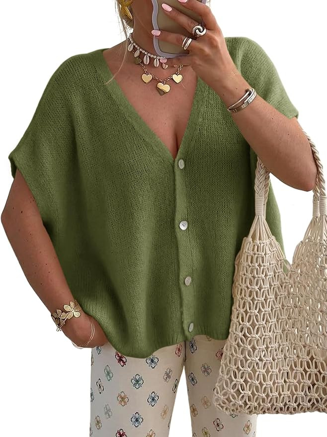 Saodimallsu Womens Fall Short Sleeve Cardigans Sweater Oversized Tops | Summer Top,Spring Cardiga... | Amazon (US)