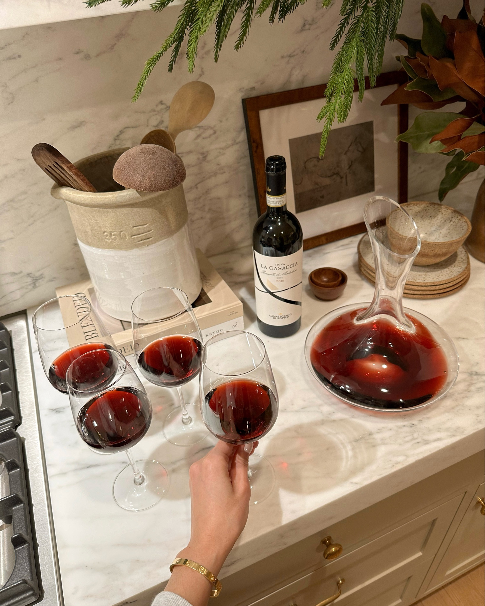 Red wine decanter, wine glasses, kitchen, entertaining. 

#LTKhome #LTKHoliday #LTKSeasonal