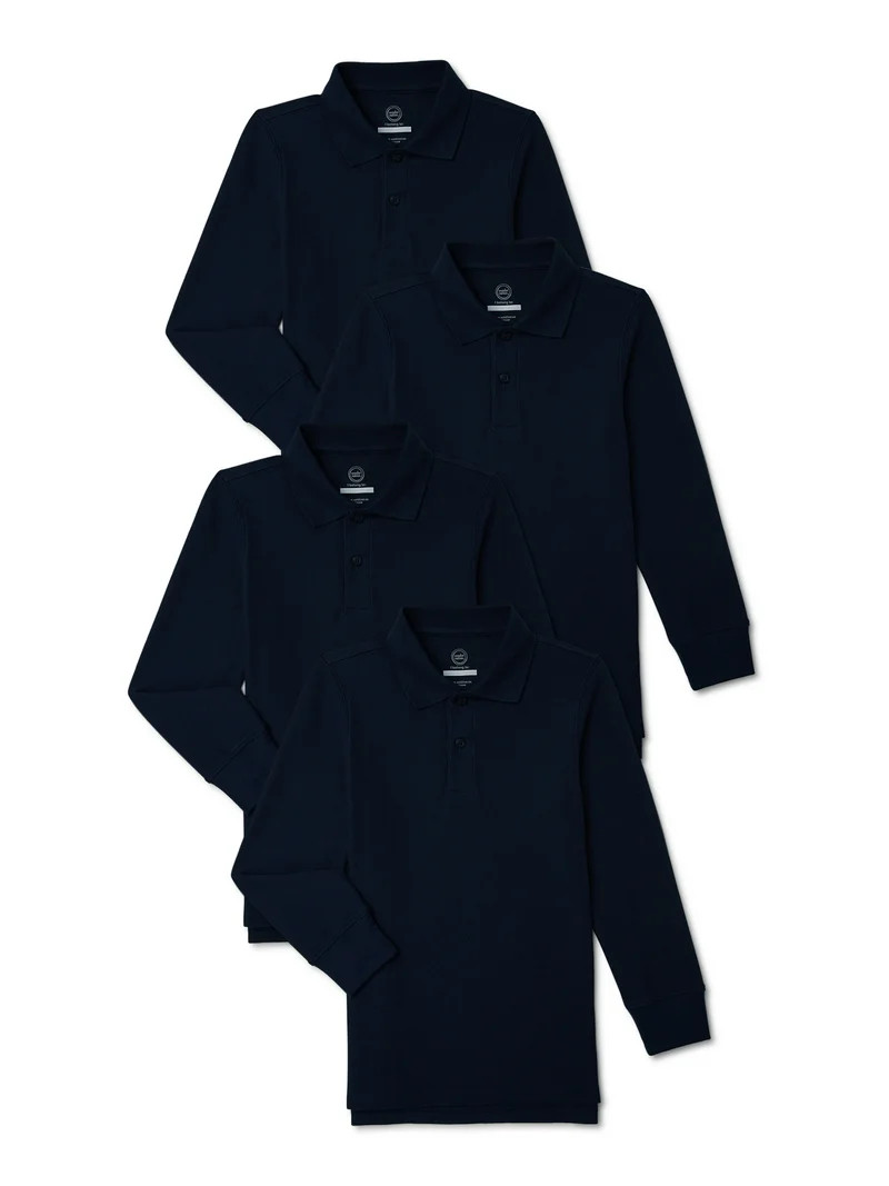Wonder Nation Boys School Uniform Long Sleeve Pique Polo Shirt, 4-Pack, Sizes 4-18 - Walmart.com | Walmart (US)