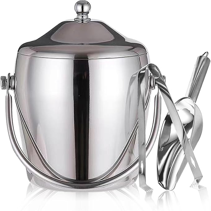 Ice Bucket Champagne Bucket with Tongs Scoop Lid, Double Wall Wine Bar Freezer Ice Bucket with St... | Amazon (US)