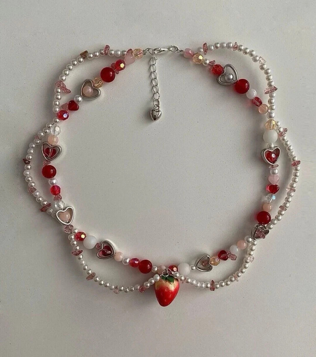 Strawberry Pendant Beaded Pearls Stones Hearts Collar Choker - Etsy | Etsy (US)