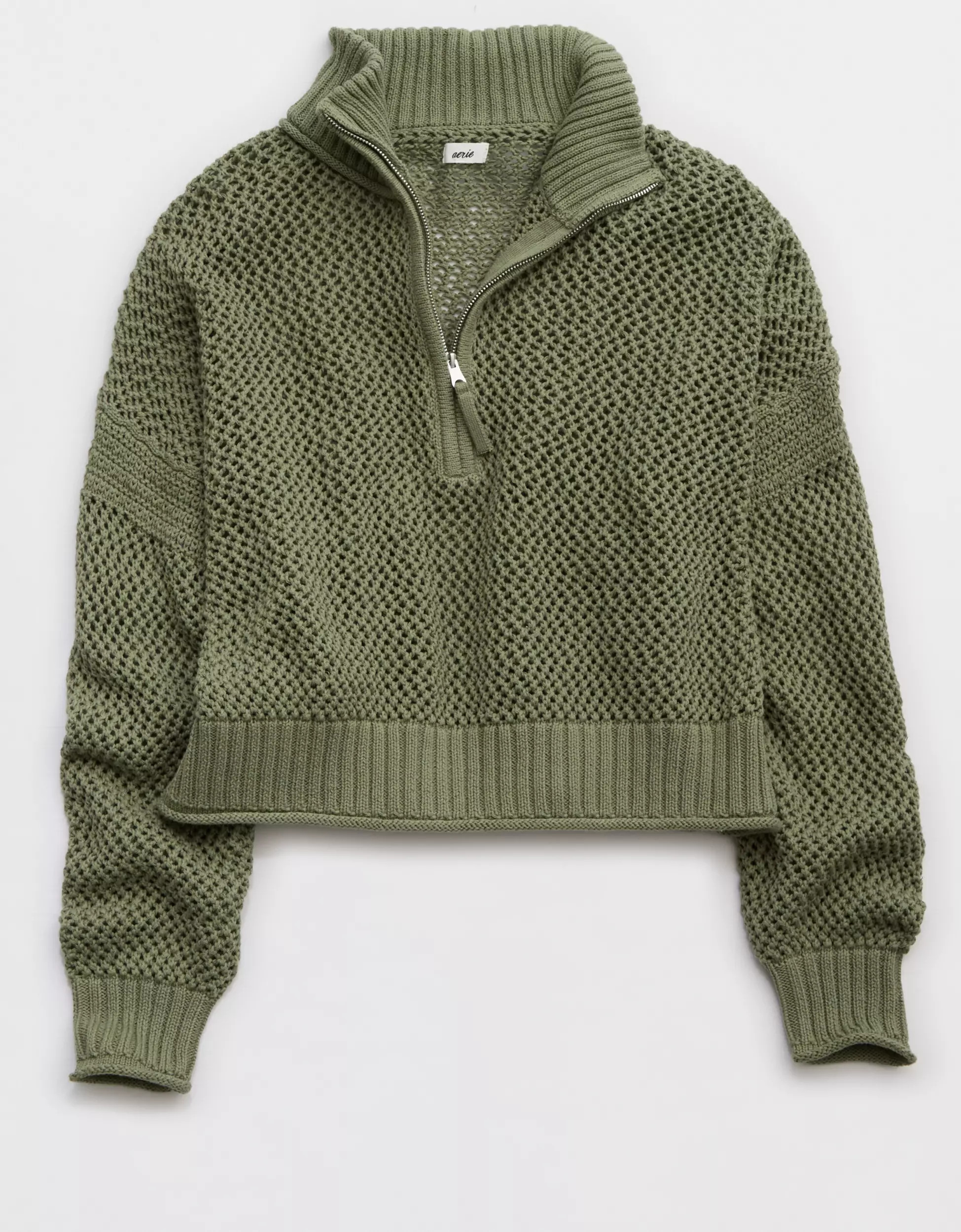 Aerie Crochet Quarter Zip Sweater | American Eagle Outfitters (US & CA)