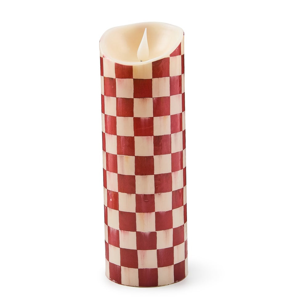 Cherry Check Flameless 9" Pillar Candle | MacKenzie-Childs
