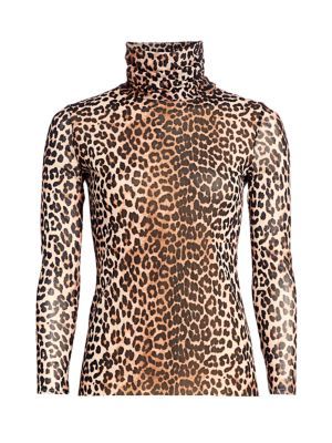 Leopard Print Mesh Turtleneck | Saks Fifth Avenue