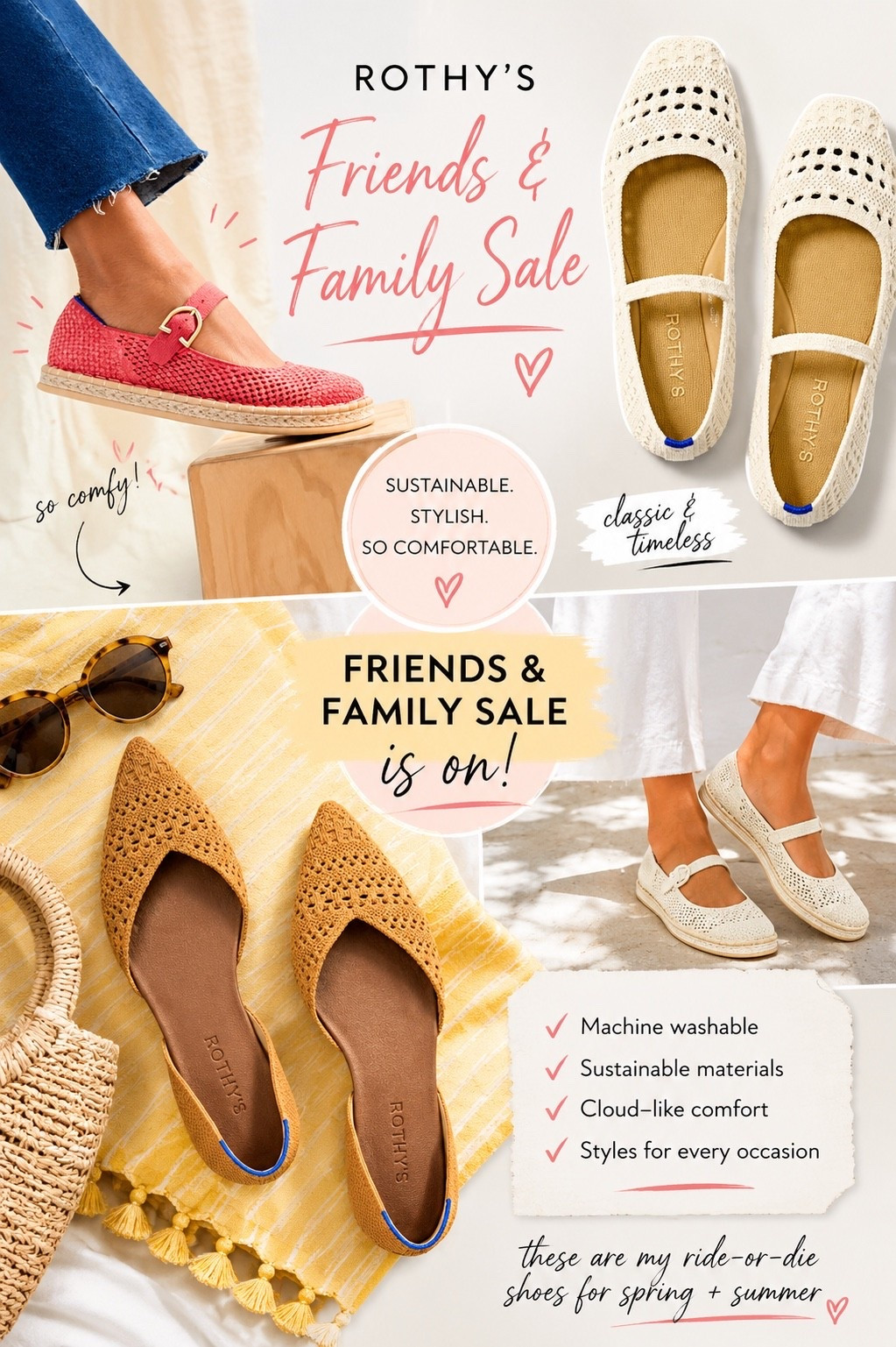 ✨ Rothy’s Friends & Family Sale is officially too good to skip 👏🏼
The comfy-cute spring shoes I always reach for are ON SALE — from breathable Mary Janes to the chic woven flats everyone keeps asking about 🤍🌼

If you’ve been wanting:
✔️ machine washable shoes
✔️ effortless everyday style
✔️ travel-friendly flats
✔️ comfortable work shoes
✔️ sustainable fashion finds

…this is your sign to grab them while the sale is live 💛

Perfect for spring outfits, summer travel, everyday mom life, errands, brunch, airport days & everything in between ✈️☀️

#Rothys #RothysSale #FriendsAndFamilySale #LTKSaleAlert #LTKFinds #LTKStyle #SpringStyle #SummerStyle #CapsuleWardrobe #NeutralStyle #ComfortShoes #MaryJaneFlats #SustainableFashion #TravelStyle #EverydayStyle #MomStyle #TeacherStyle #ChicAndComfortable #CoastalGrandmaStyle #BreathableShoes #MachineWashable #FashionFinds #SaleAlert #ViralFinds #TrendingStyle #CuteShoes #MinimalStyle #ClassicStyle #EffortlessStyle #LTKCreator

#LTKSaleAlert #LTKmomlife #LTKWorkwear