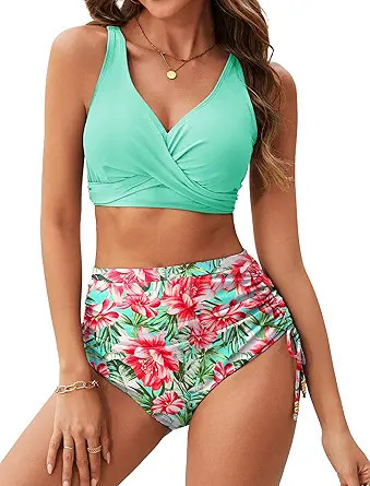 Arolina Womens High Waisted Bikini Sets V Neck Twist Front Two Piece Swimsuit Adjustable Tie Side... | Amazon (US)
