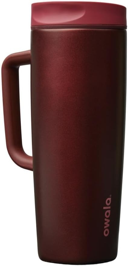 Owala SmoothSip Slider Stainless Steel Insulated Travel Mug with Handle, 100% Leak Proof, For Hot and Cold Drinks, Travel Friendly with Sliding Lock Lid, BPA Free, 24 oz, Black Cherry | Amazon (US)