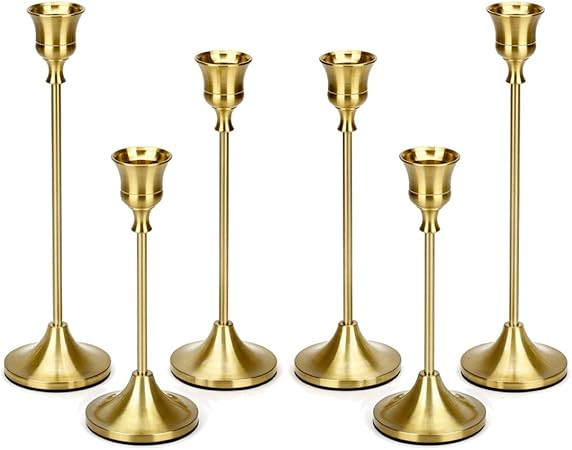 Metal Candlestick Holders for Taper Candles, Brass Gold Taper Candle Holders Set of 6 Table Decor... | Amazon (US)
