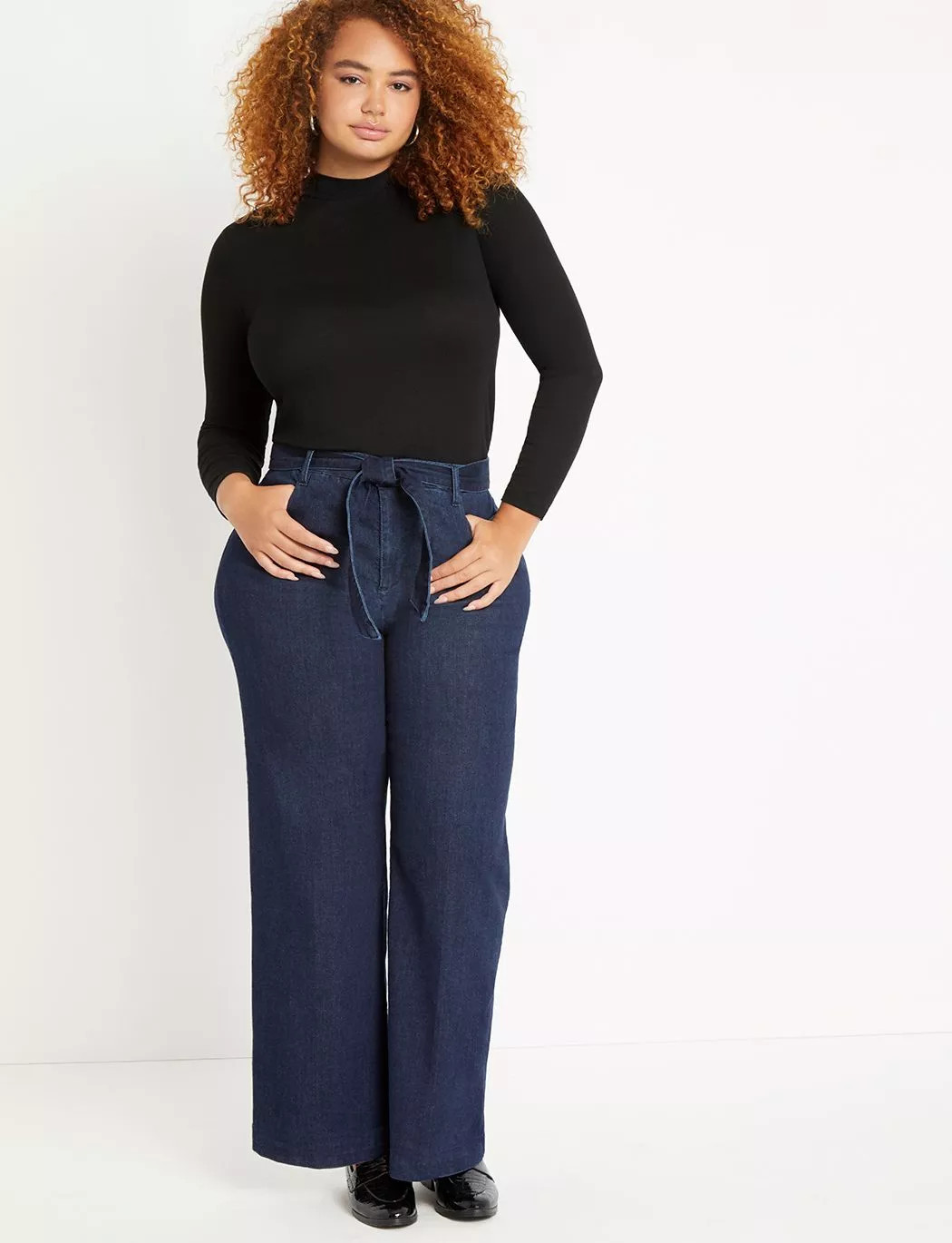 Classic Fit Belted High Rise Wide Leg Jean | Eloquii