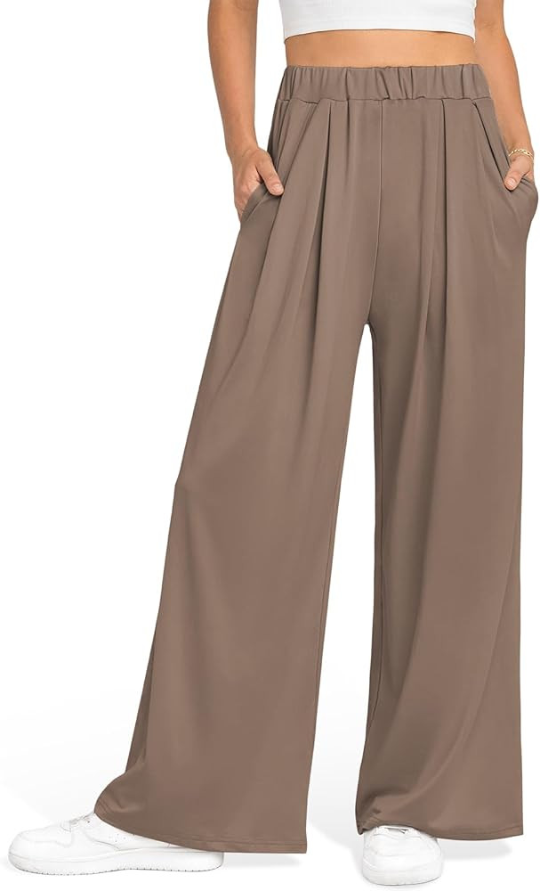 UEU Womens Wide Leg Palazzo Pants Casual High Waisted Flowy Lounge Pants with Pockets | Amazon (US)