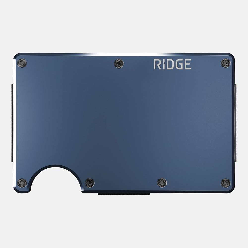 The Ridge Wallet For Men, Slim Wallet For Men - Thin as a Rail, Minimalist Aesthetics, Holds up to 12 Cards, RFID Safe, Blocks Chip Readers, Aluminum Wallet With Cash Strap (Navy) | Amazon (US)