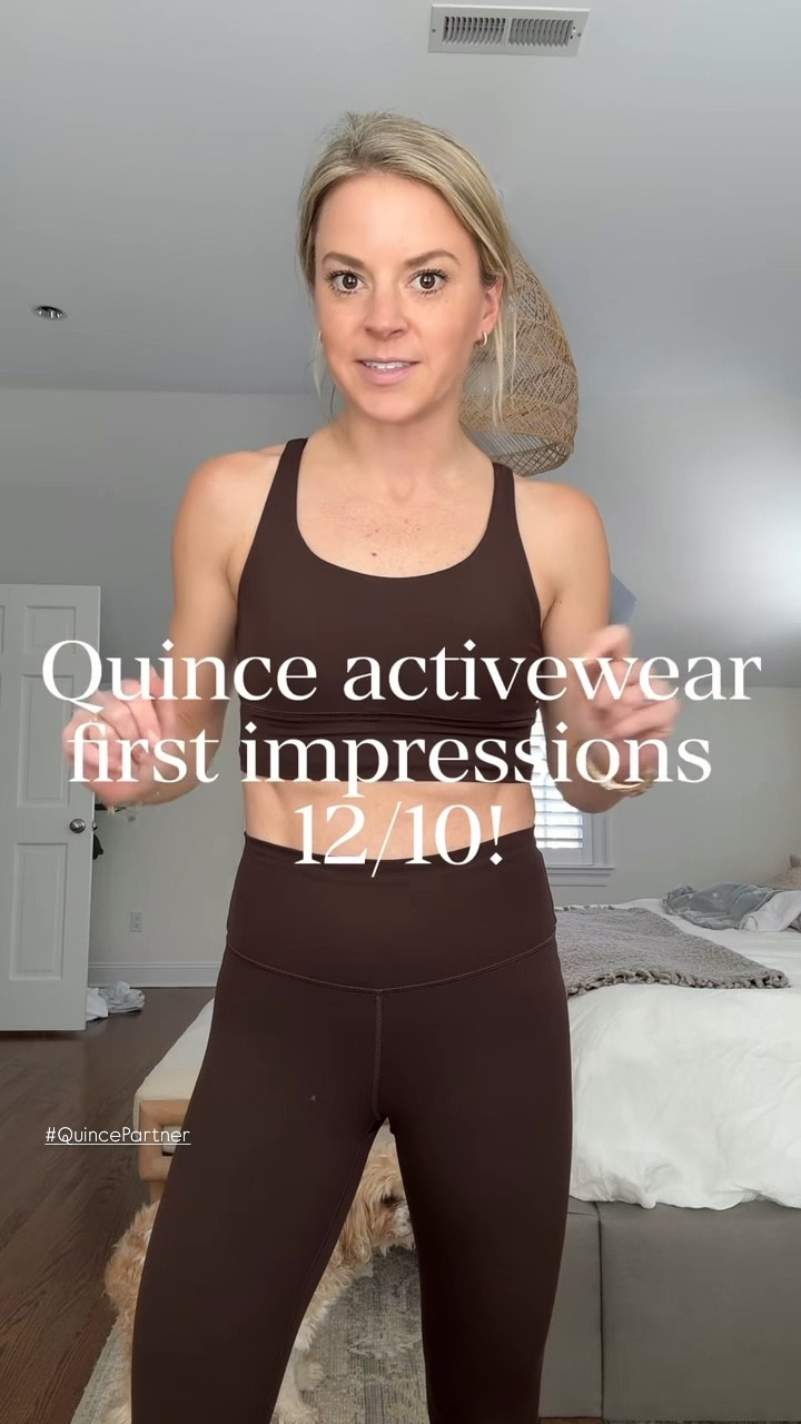 Tried out some activewear from @onequince and honestly…12/10! The quality feels just like higher-end brands I own, but at a fraction of the price. I wore this set to tennis, then straight into a full day of errands + kid chaos — didn’t have to pull up my leggings once and felt supported up top while staying comfy all day. #QuincePartner 
**wearing all smalls, tts (I’m 5’5 wearing the 25” inseam legging) 