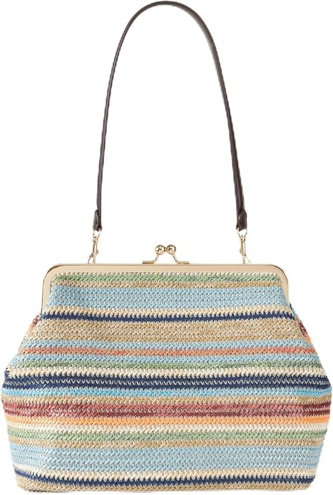 Kiss Lock Purse and Handbag for Women, Large Leather Kisslock Frame Clutch Shoulder Bag Tote | Amazon (US)
