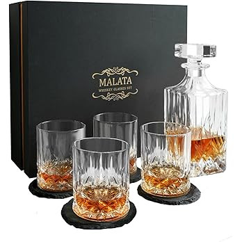 Whiskey Decanter and Glasses Set Crystal Bourbon Decanter Set with 4 Whiskey Glasses for Liquor S... | Amazon (US)
