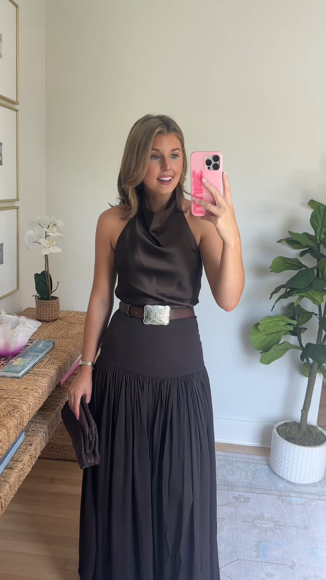 Western chic outfit idea! Wearing an XS in top and skirt!