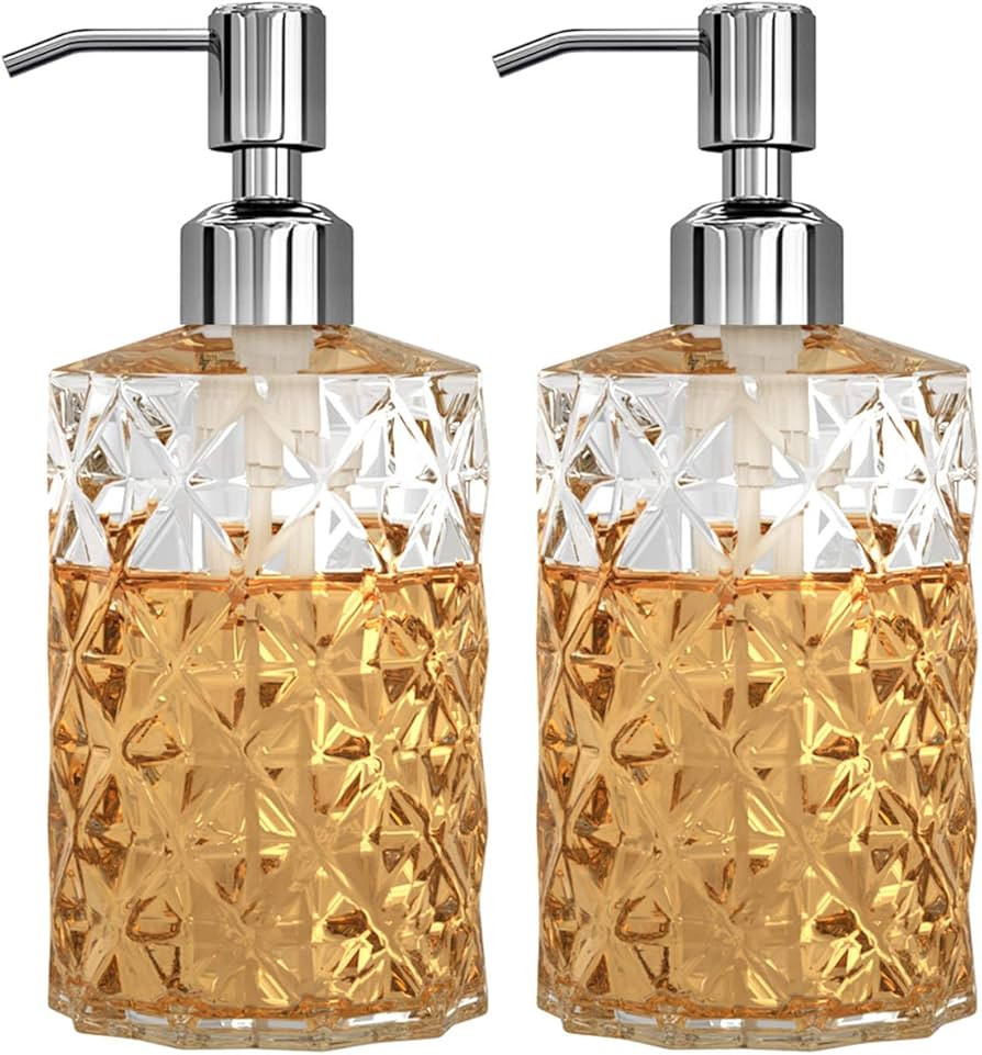 GLADPURE Soap Dispenser - 2 Pack, 12 Oz Clear Diamond Design Glass Refillable Hand Soap Dispenser... | Amazon (US)