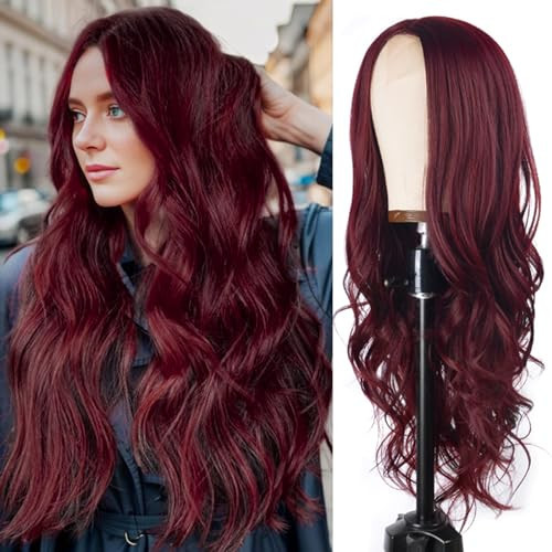 Aida ble Long Red Wavy Wig Wine Red Wig for Women 26inch Burgundy Wavy Wig Natural Curly Synthetic Heat Resistant Wigs for Girls Cosplay Daily Party Use | Amazon (US)