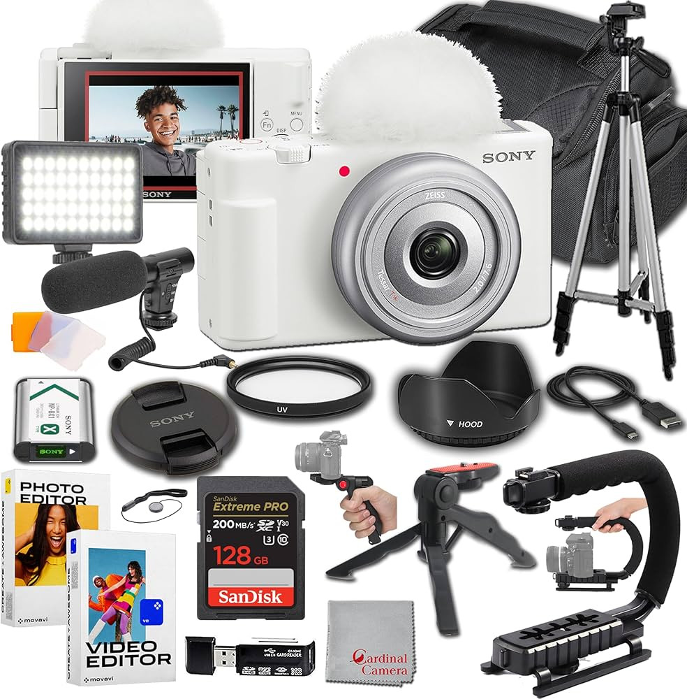 Sony ZV-1F (White) Content Creator's Ultimate Kit: 128GB Extreme Memory, Mic, Video Light, Editin... | Amazon (US)