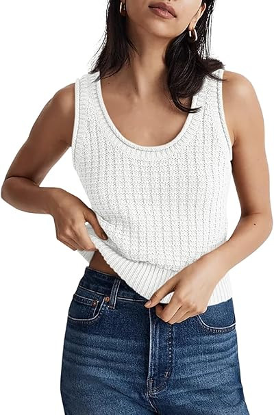 Saodimallsu Womens Sleeveless Sweater Vest Cropped Knit Summer Trendy Scoop Neck Casual Basic Pul... | Amazon (US)