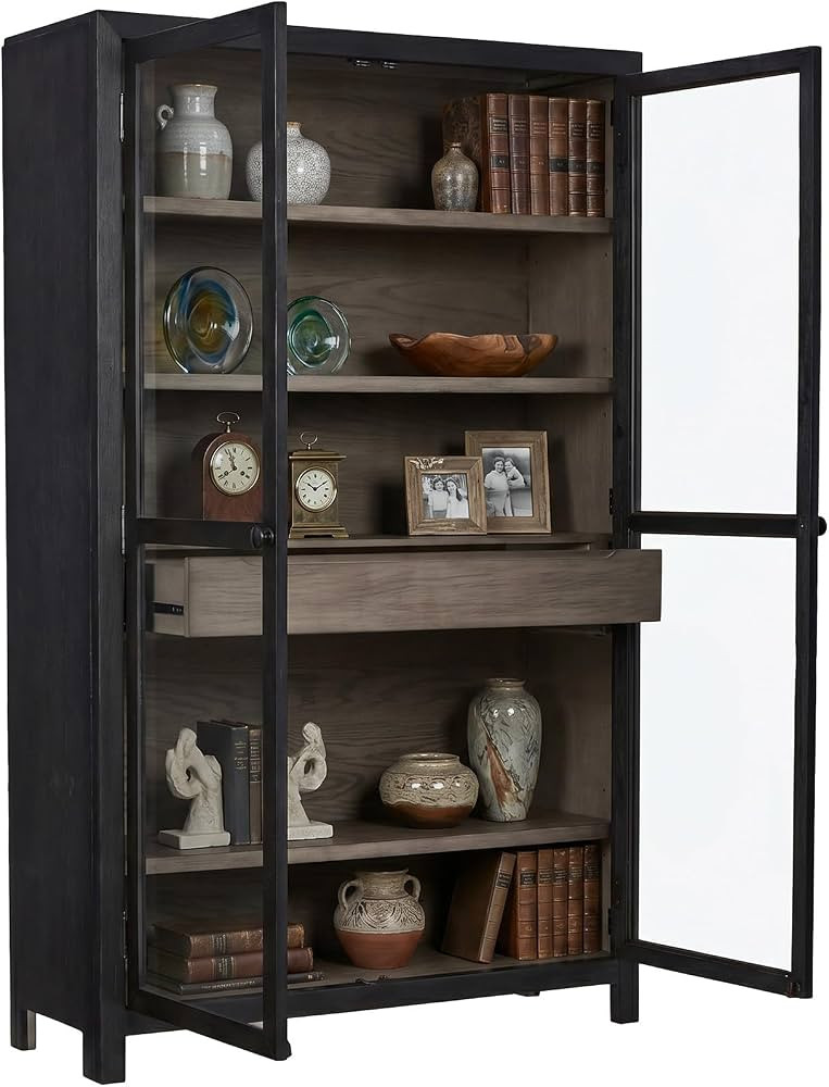 Signature Design by Ashley Lenston Black Accent Cabinet with Glass Doors | Amazon (US)