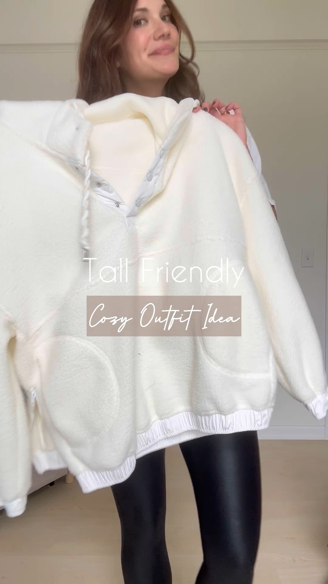 Cozy winter outfit idea! fleece side zip henley sweatshirt / gray long sleeve tunic top / faux leather leggings / sherpa sling bag / white scrunchy socks / black chelsea boots

#LTKVideo #LTKMidsize #LTKSeasonal