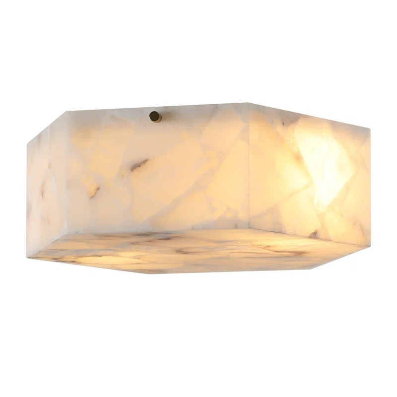 Ardythe, 2 Light, 14 Inch, Alabaster/Metal Semi-Flush Mount | Wayfair North America