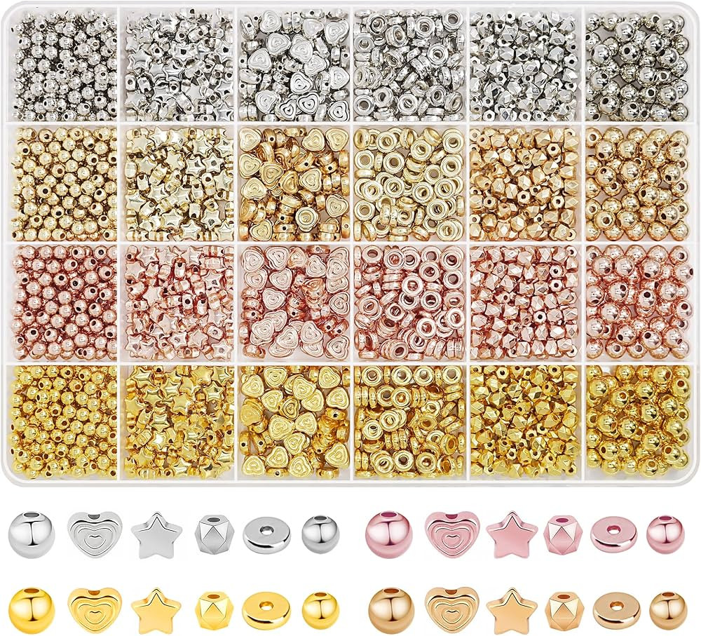 Redtwo 2300 Pcs Gold Spacer Beads Set, 6 Shapes Gold Beads for Friendship Bracelet Jewelry Making | Amazon (US)