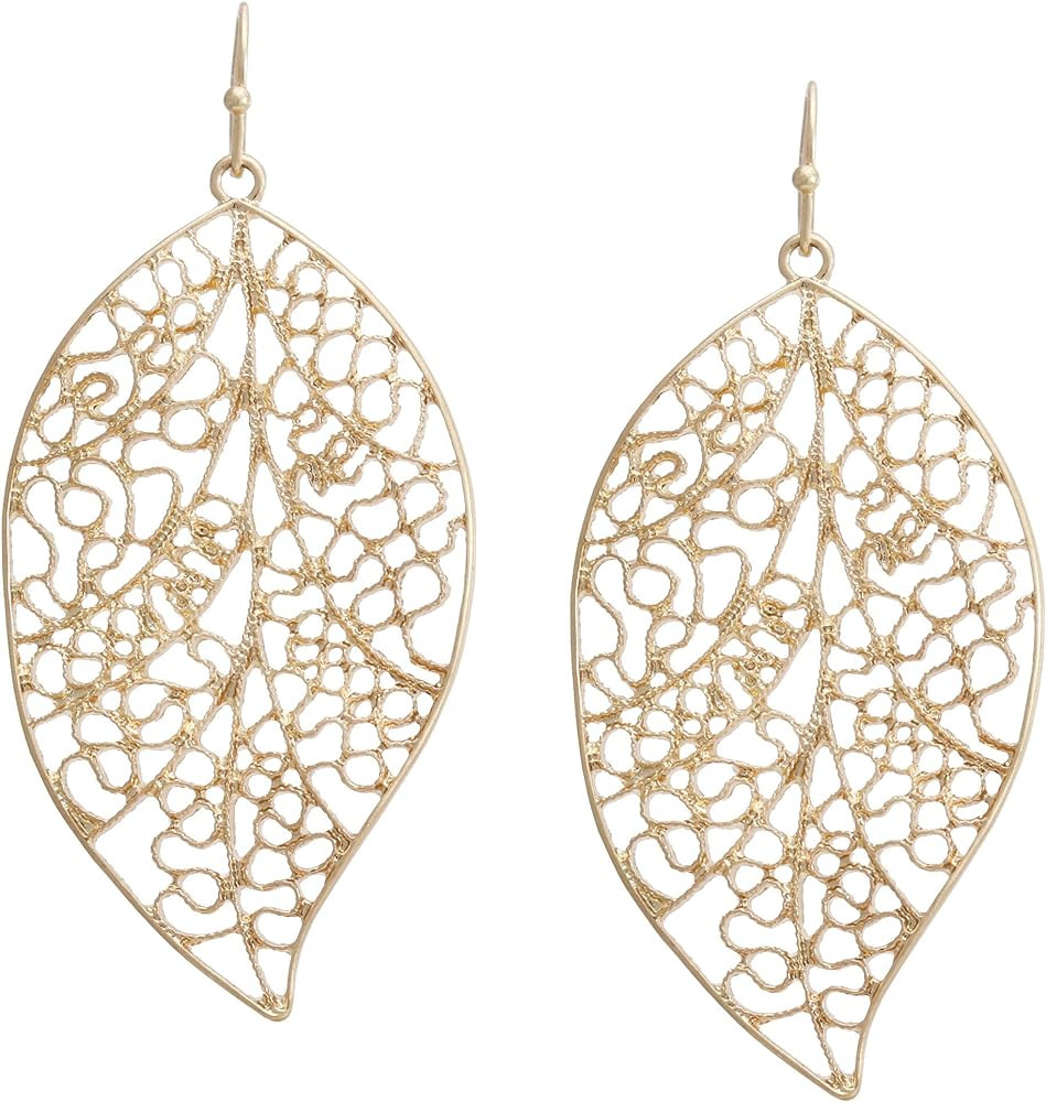 Bonaluna Filigree Leaf Shaped Dangle Drop Statement Earrings for Women | Amazon (US)