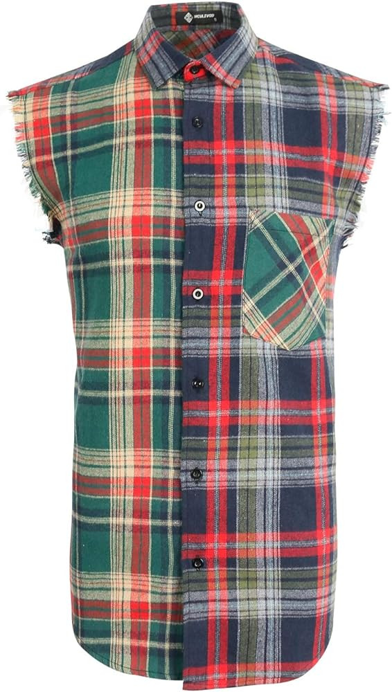 Sleeveless Plaid Front Shirt for Men,Cowboy Button Down Shirts | Amazon (US)