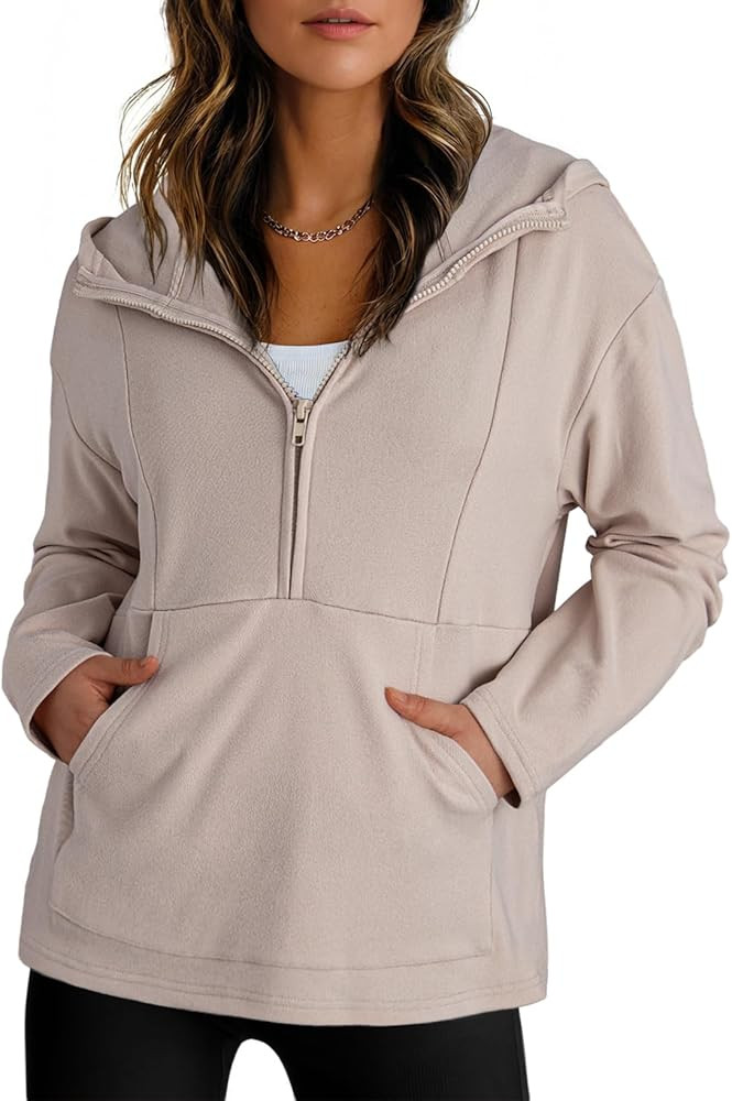 Dokotoo Hoodies for Women Soft Fleece Half Zip Up Hoodie Long Sleeve Casual Pullover Oversized Sw... | Amazon (US)