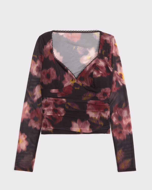 A&F Zoe Bra-Free Long-Sleeve Mesh Top | Abercrombie & Fitch (US)