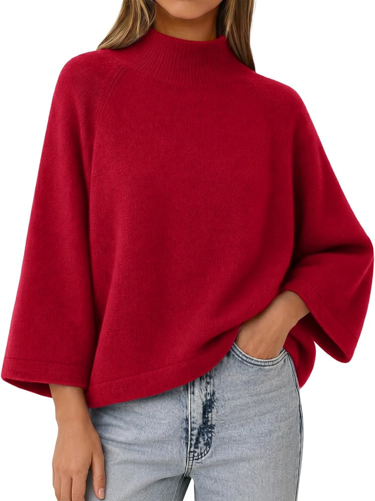 Cicy Bell Womens 3/4 Sleeve Knit Sweater Oversized Mock Neck Pullover Tops | Amazon (US)