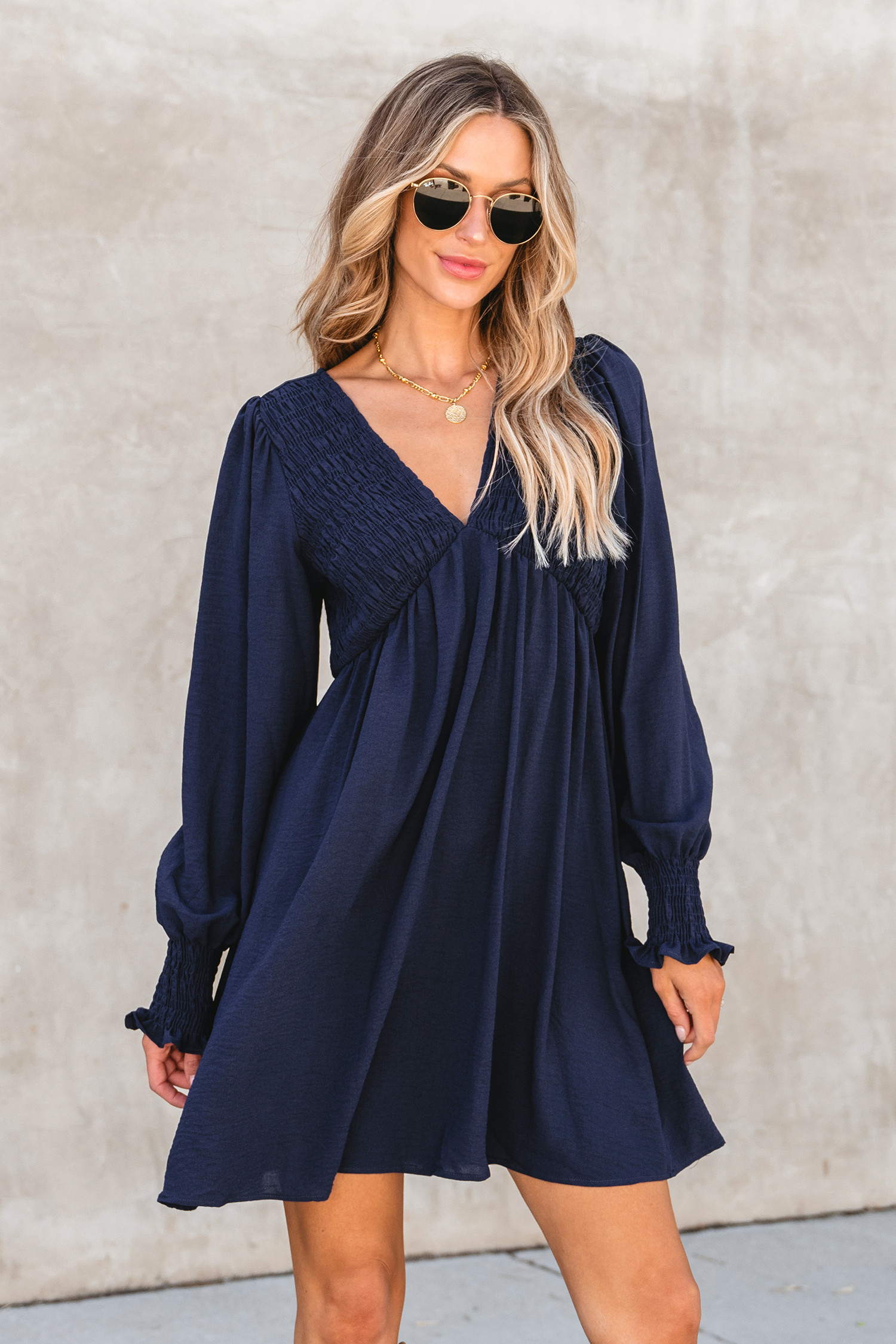 Ruffled Smocked V-Neck Mini DressNew | Cupshe US