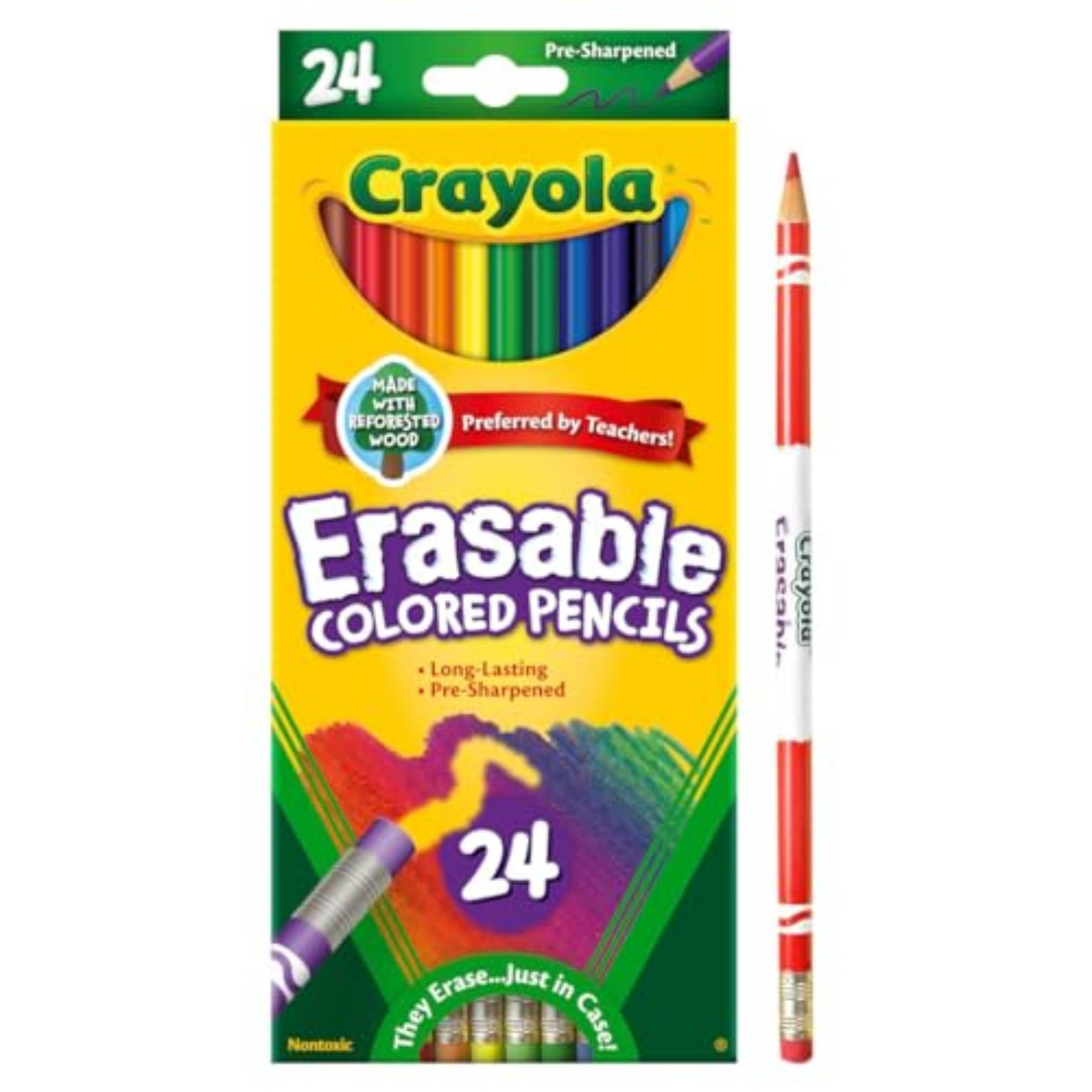 Crayola Erasable Colored Pencils (24ct), Kids Coloring Pencils for Coloring Books, Assorted Color... | Amazon (US)