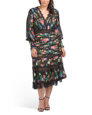 Plus Floral Pleated Midi Dress | TJ Maxx