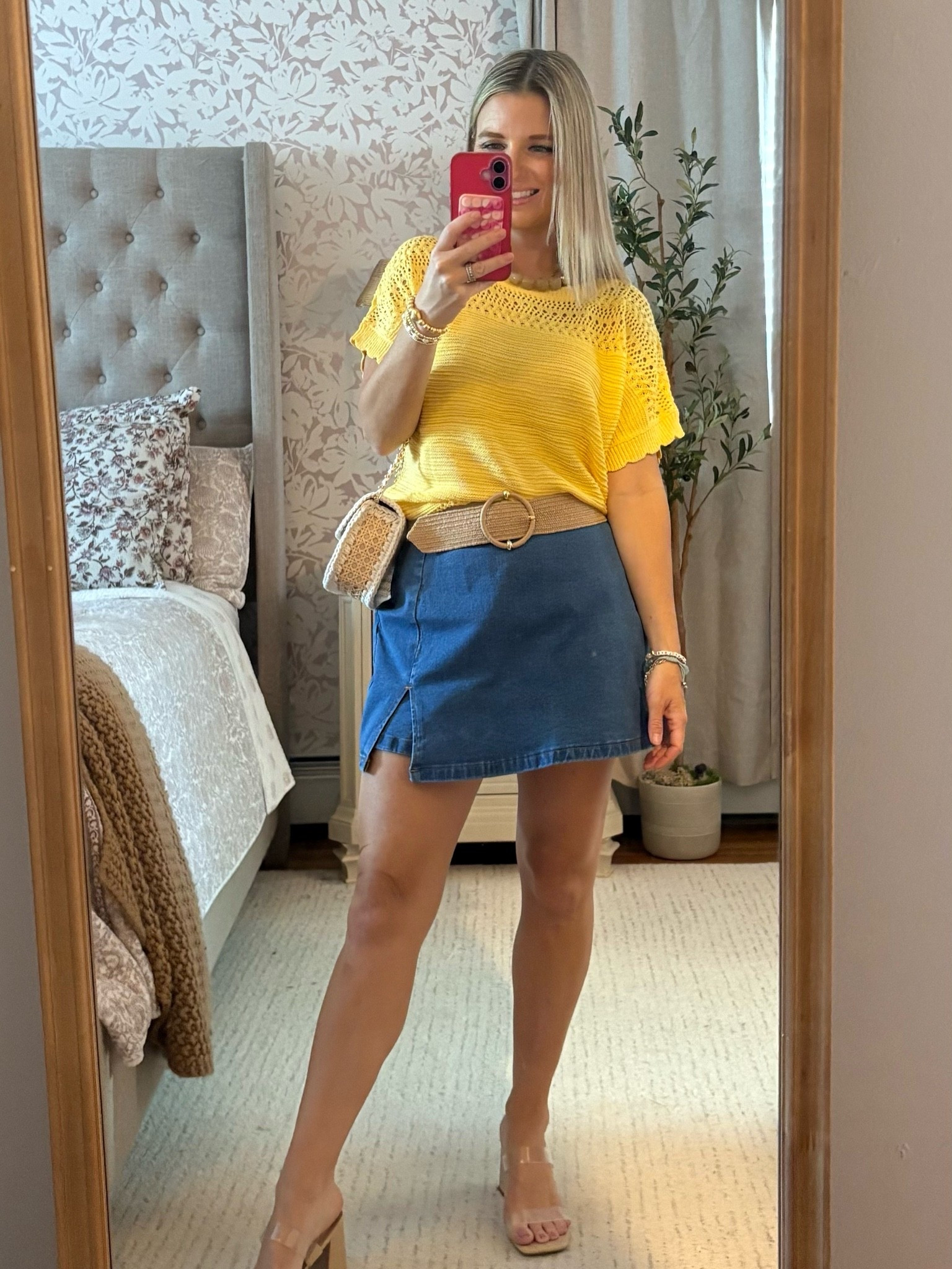 Denim skort! Zips on the back. Size down (runs a little bigger IMO)
Yellow knit summer top!

#LTKootd #LTKSaleAlert #LTKPetite