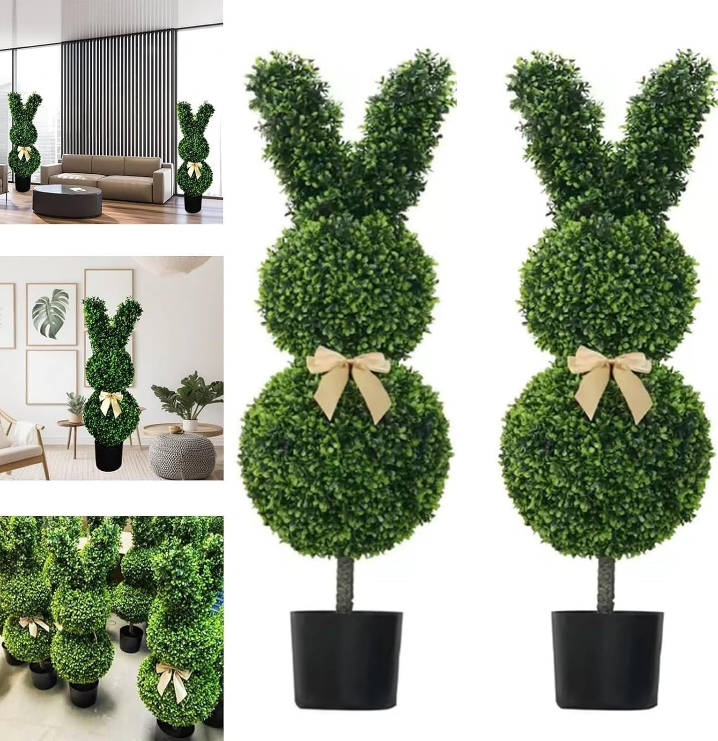 Yanzhenglip Bunny Topiary Outdoor, Artificial Bunny-Shaped Topiary Tree Pot Fake Easter Bunnies Plant, Easter Rabbit Boxwood Topiaries Plant for Home Front Porch Decor Outside Garden Decor | Amazon (US)
