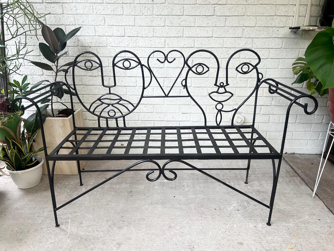 Post Modern John Risley Style Bench FREE US SHIPPING Face Settee Bench Wrought Iron Bench | Etsy (US)