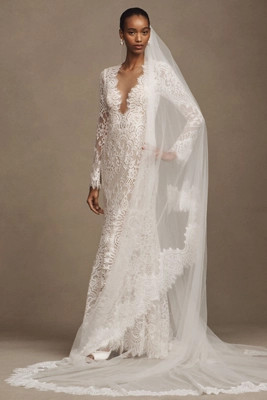 Watters Sienna Lace-Trim Cathedral Veil | Anthropologie (US)