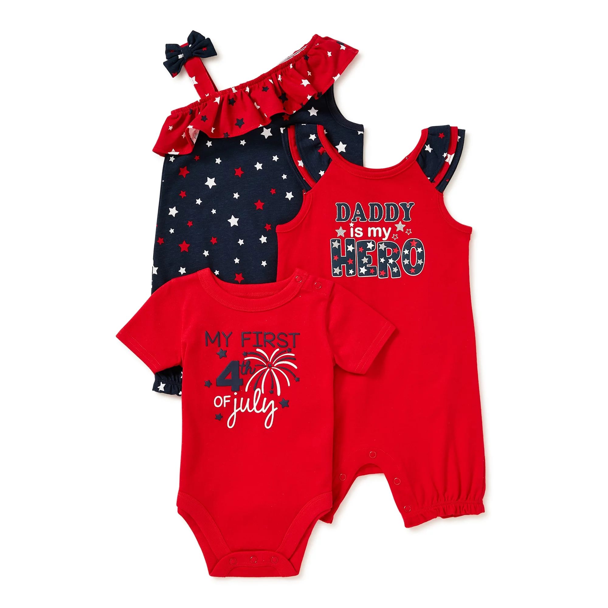 Baby Girls Patriotic 4th of July Rompers and Bodysuit, 3-Pack, Sizes 0/3M-6/9M | Walmart (US)