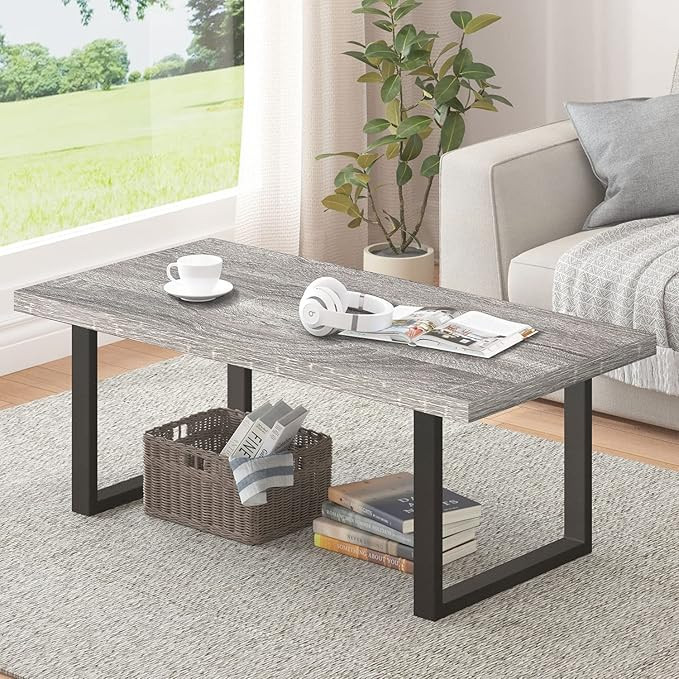 IBF Rustic Coffee Table, Wood and Metal Simple Industrial Modern Center Table, Minimalist Rectang... | Amazon (US)