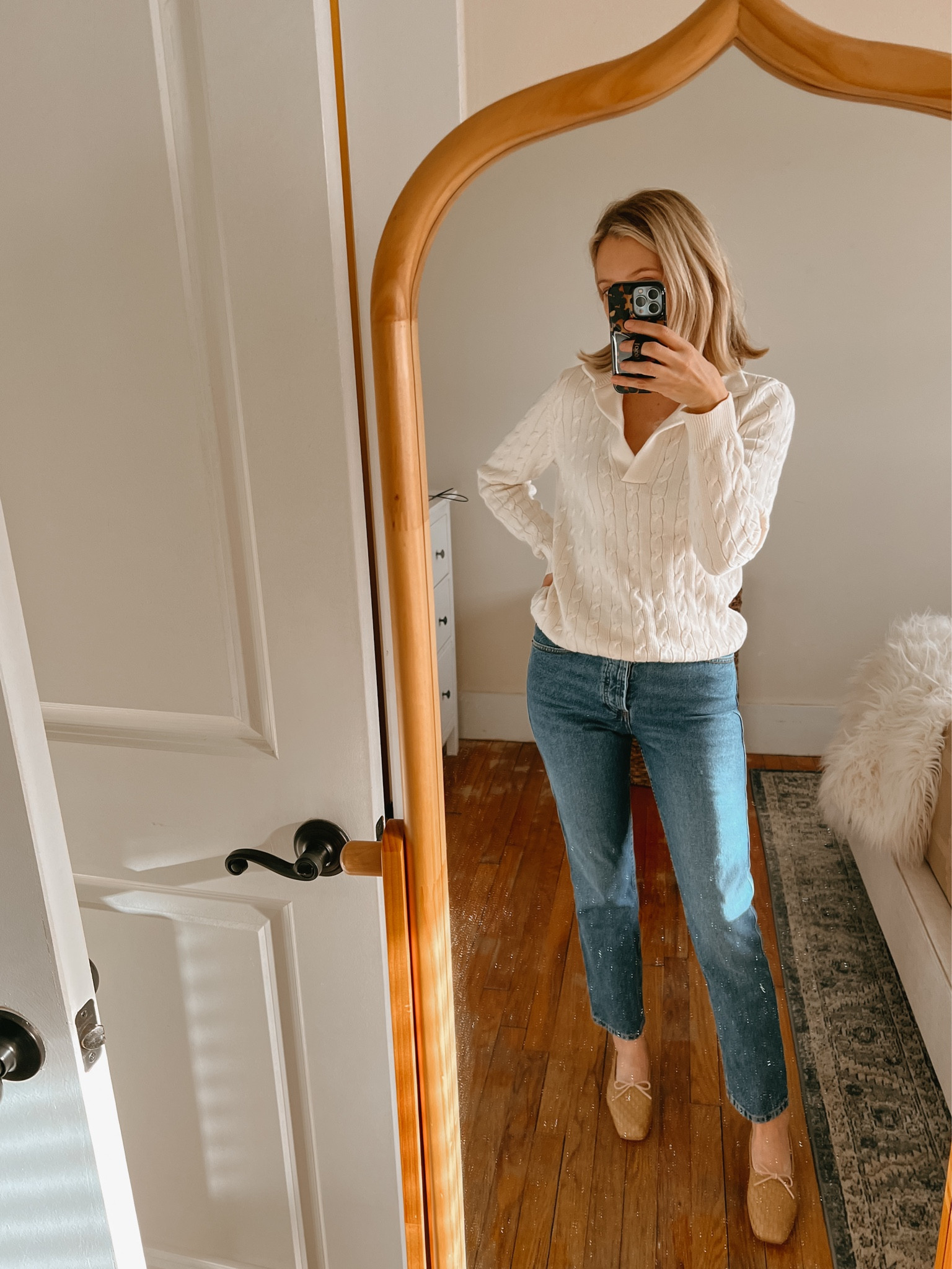 Size down one in jeans. 

#LTKSeasonal #LTKHoliday #LTKshoecrush