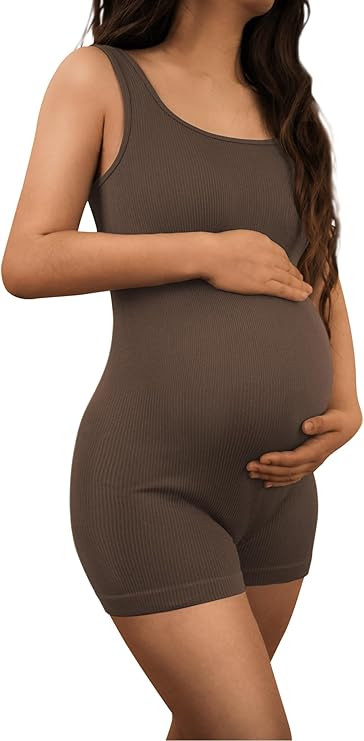 AIBIANOCEL Women's Maternity Bodysuit Pregnancy Shapewear Sleeveless Tank Top Shorts Ribbed Rompe... | Amazon (US)