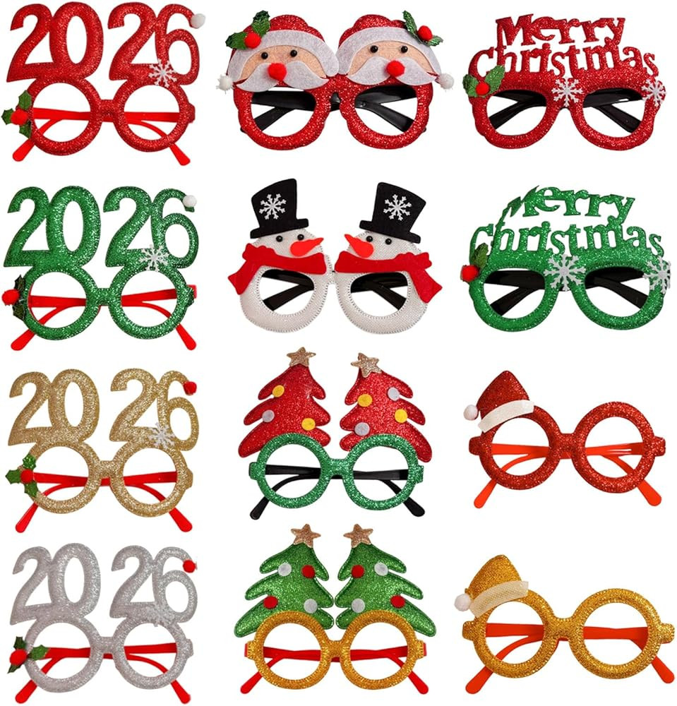 Christmas Glasses Frames 12Pcs, Hollow Design for Christmas Party Eyewear, Holiday Photo Booth Pr... | Amazon (US)