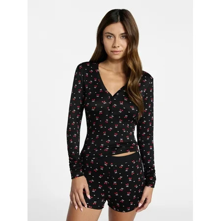 No Boundaries Giftable Henley Sleep Top and Shorts with Socks Set, 3-Piece, Women's XXS-3X | Walmart (US)