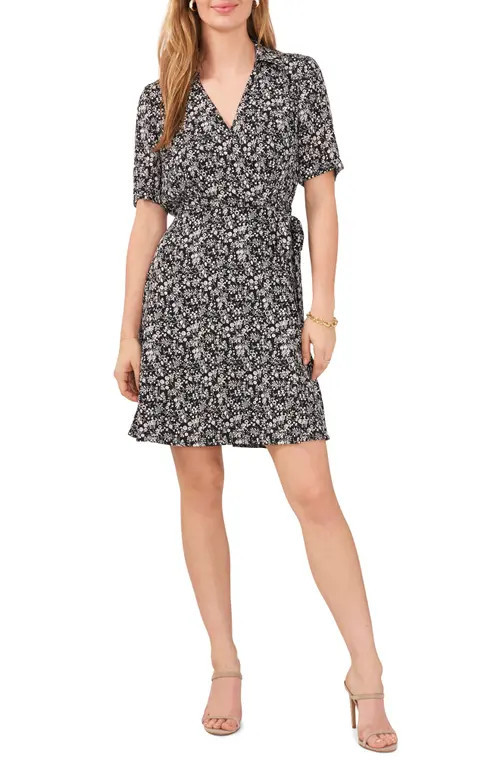 Chaus Floral Print Wrap Dress in Black/white at Nordstrom, Size Small | Nordstrom