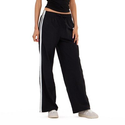 Forever 21 Women's Nylon Wide Leg Pant with 2 Stripes Color- Black, Size- Large | Target